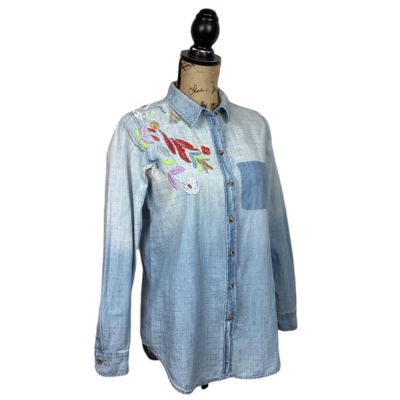 Anthro Maeve Boise Embroidered Chambray Shirt - Picture 5 of 11